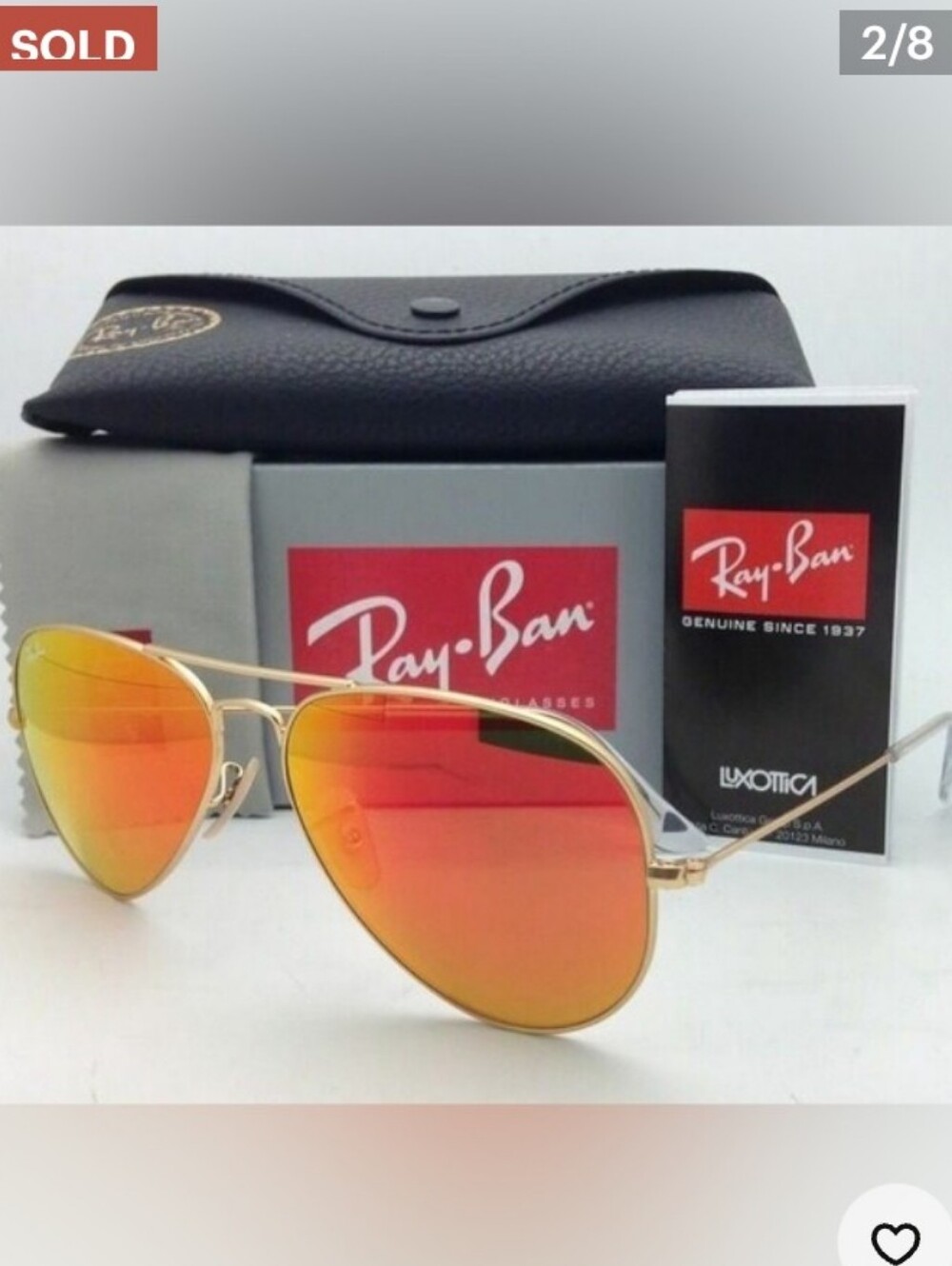 Ray-Ban  Aviator Sunglasses - Gold Frame with Orange Mirrored Lenses